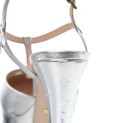 Gucci Nappa Angel T-Strap Platform High Heel Pumps 39.5 Argento 8 of 12