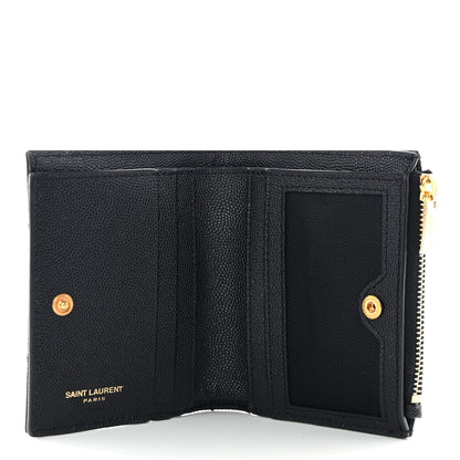Saint Laurent Grain De Poudre Matelasse Chevron Monogram Zipped Card Case Black 5 of 11