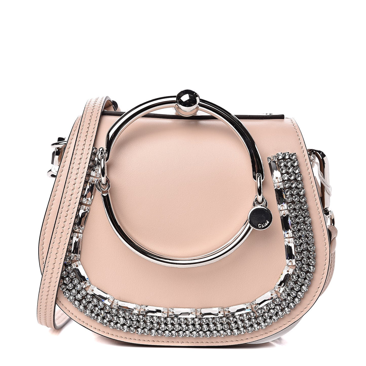 Calfskin Crystal Embellished Small Nile Bracelet Bag Cement Pink