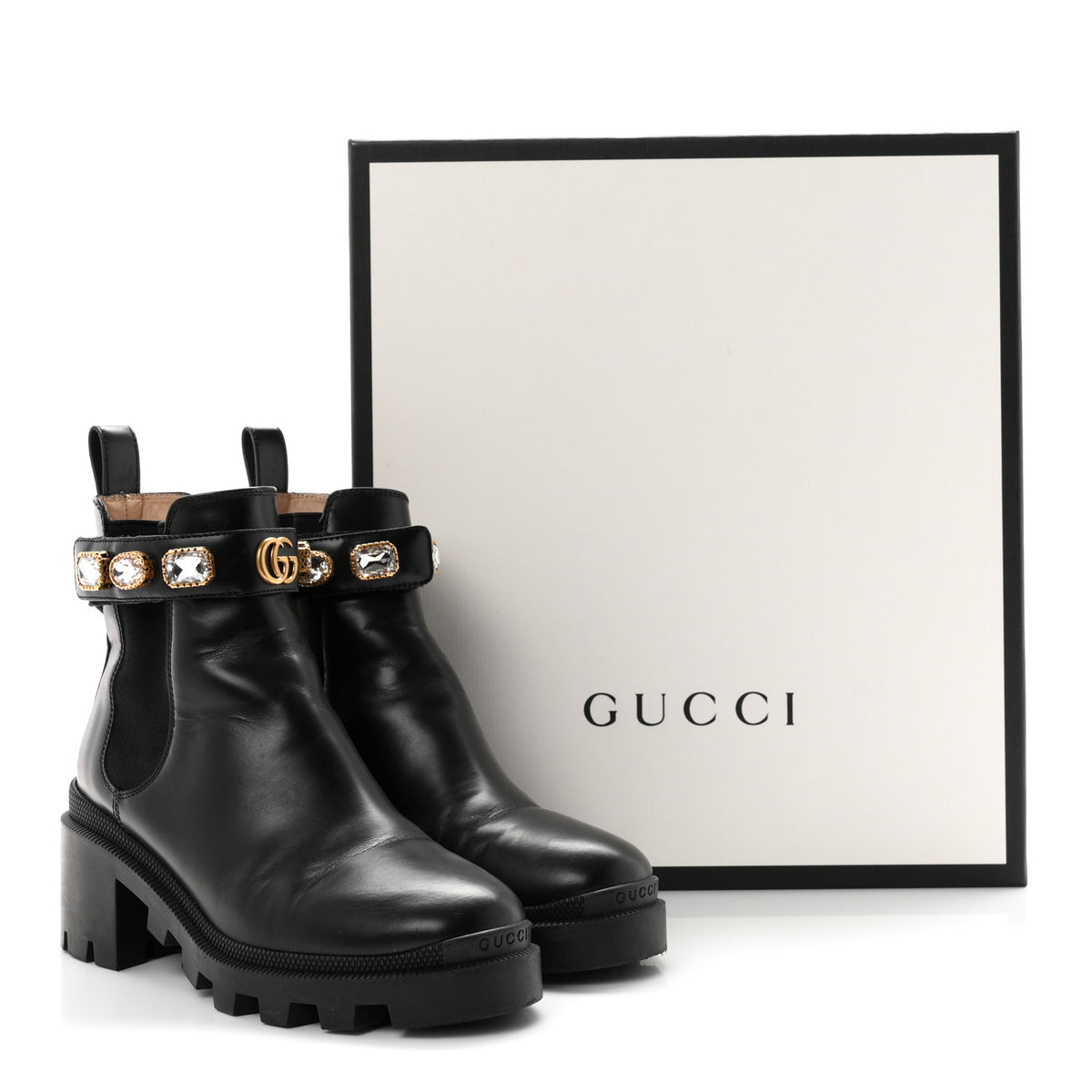 Gucci Calfskin Crystal GG Trip Chelsea Ankle Boots 36.5 Black 10 of 10