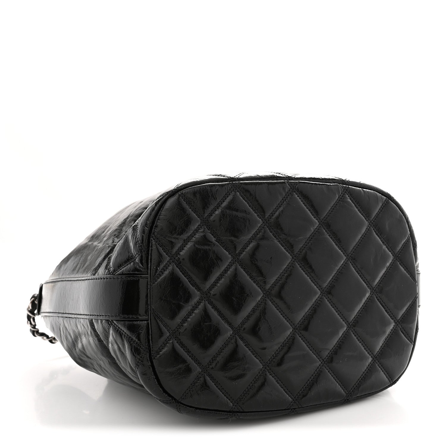 Chanel Shiny Aged Calfskin CC Chain Drawstring Bag Black 4 of 10