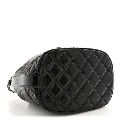 Chanel Shiny Aged Calfskin CC Chain Drawstring Bag Black 4 of 10