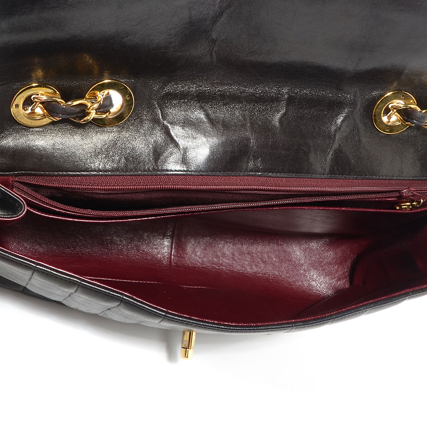 Lambskin Vertical Quilt Jumbo Flap Black