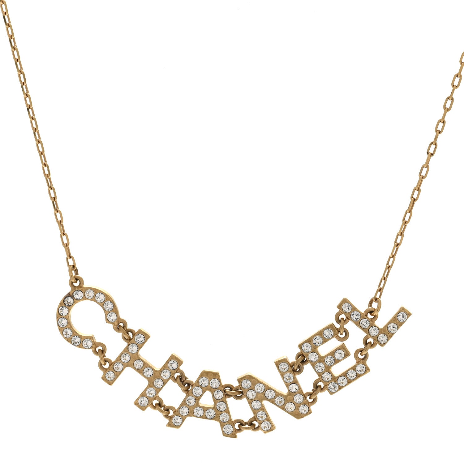 Chanel Metal Crystal 90's Icon Logo Necklace Gold 4 of 6