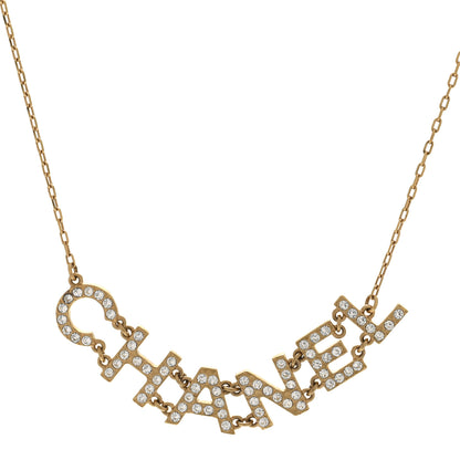 Chanel Metal Crystal 90's Icon Logo Necklace Gold 4 of 6
