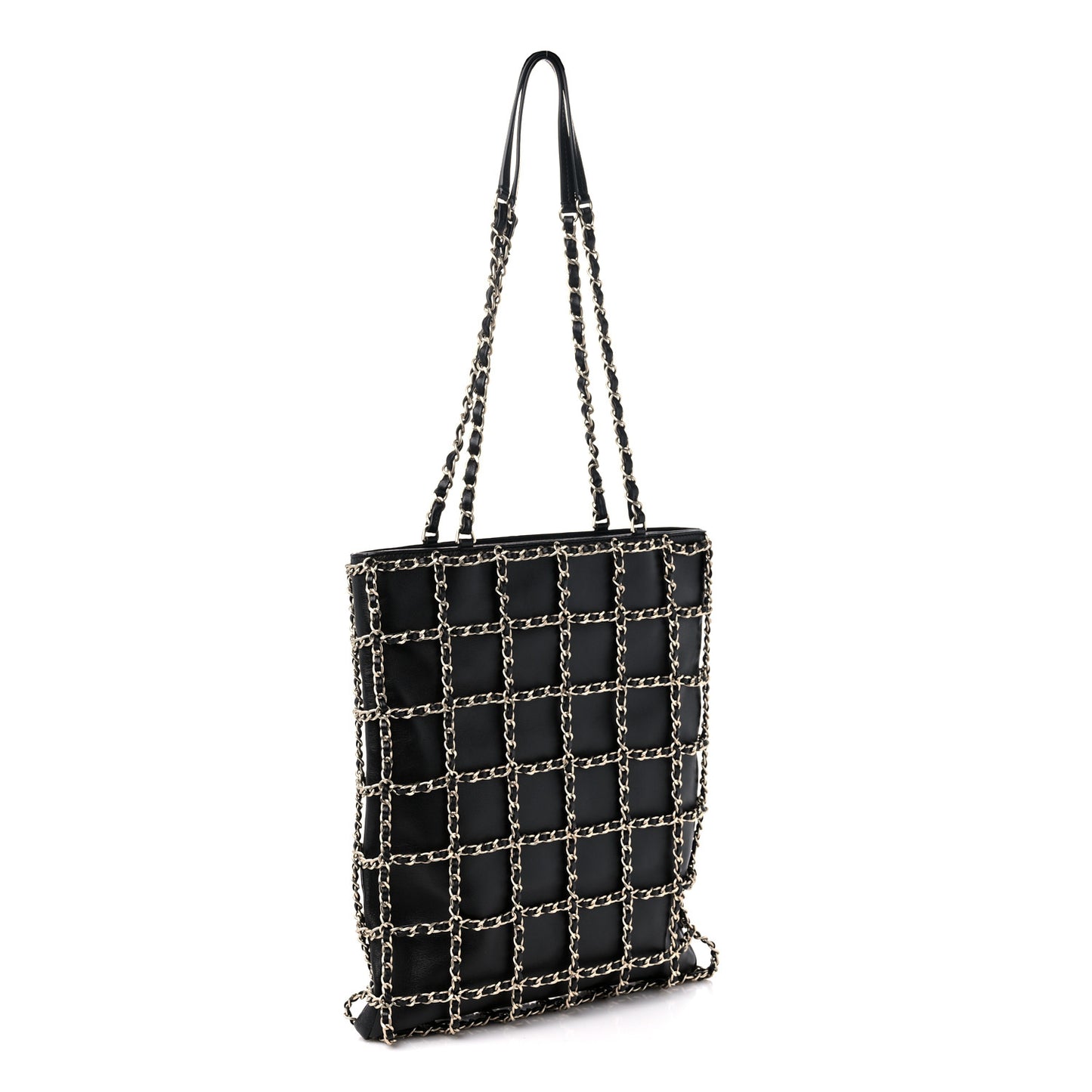 Lambskin Large Shopping Chain Tote Black