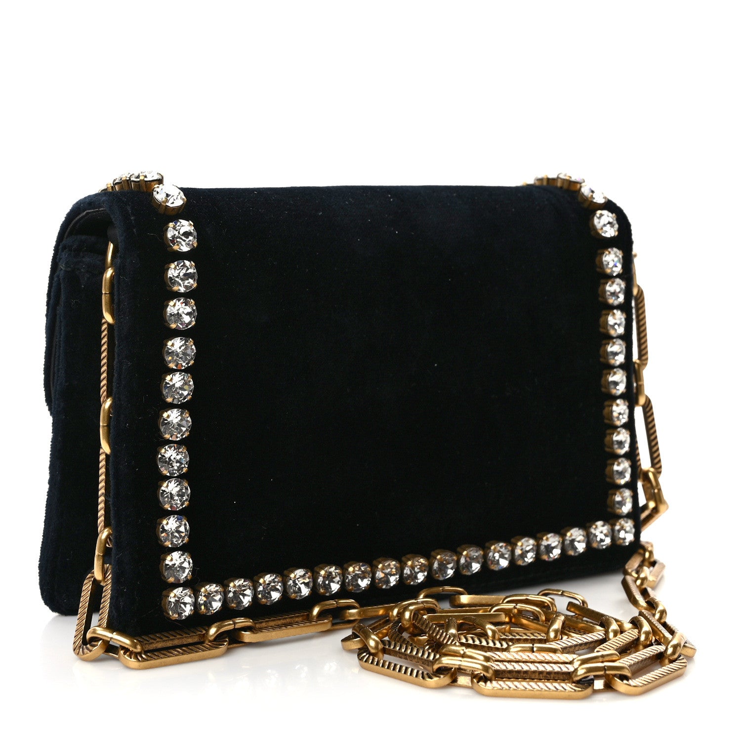 Gucci Velvet Crystal Mini Bee Broadway Shoulder Bag Black 3 of 13