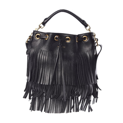 Saint Laurent Calfskin Small Emmanuelle Fringe Hobo Bag Black 1 of 8