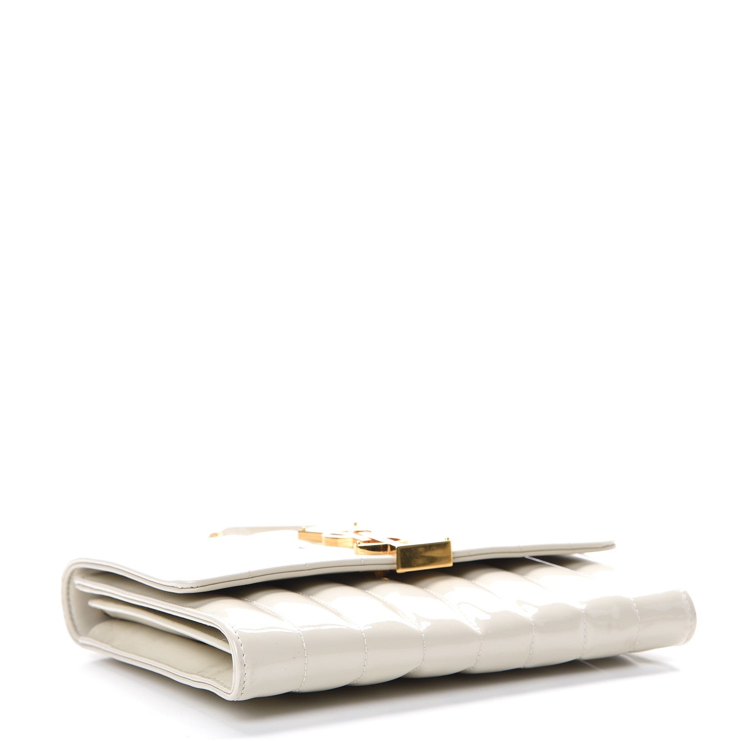 Saint Laurent Patent Calfskin Matelasse Monogram Vicky Chain Wallet Off White 3 of 13