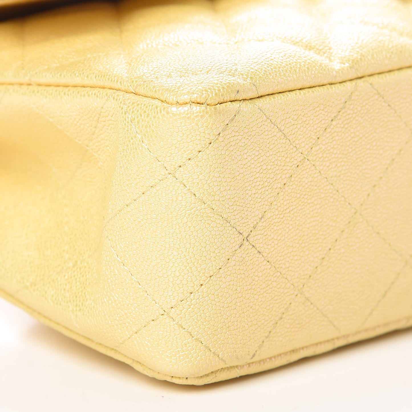 Iridescent Caviar Quilted Medium Double Flap Yellow