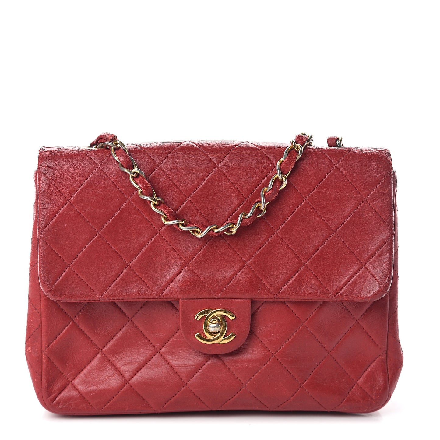Lambskin Quilted Mini Square Flap Red