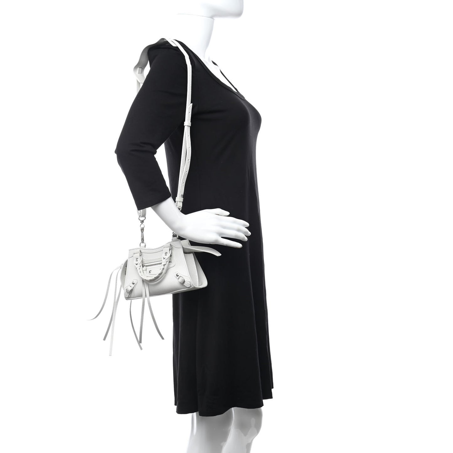 Grained Calfskin Neo Classic Silver Hardware Nano City Crossbody White