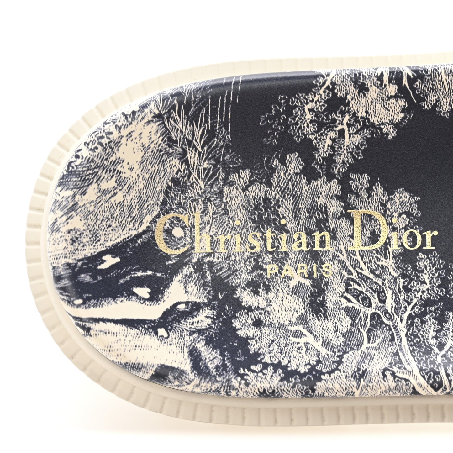 Canvas Toile de Jouy Embroidered Dway 10mm Slide Sandals 38.5 Deep Blue