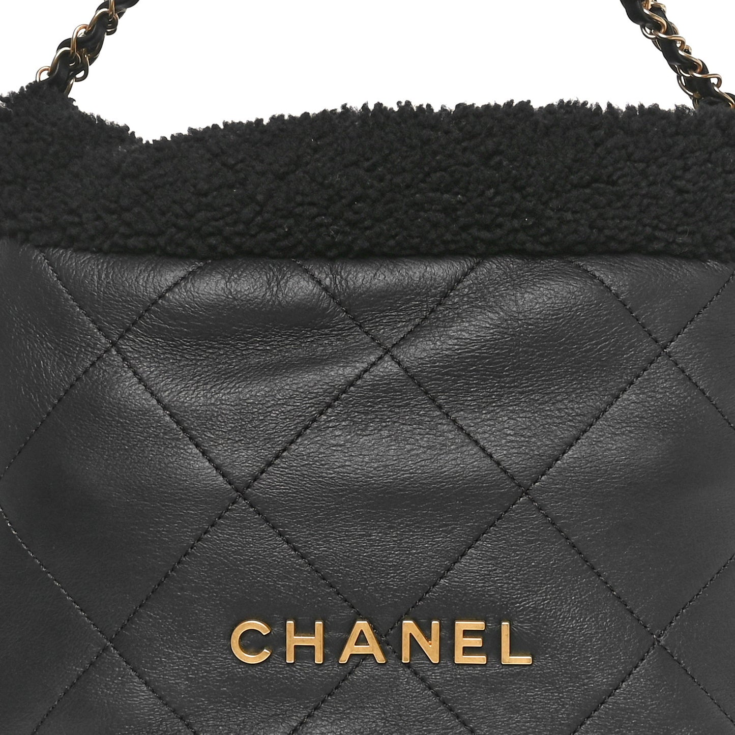Aged Lambskin Shearling Quilted Small Chanel 22 Black