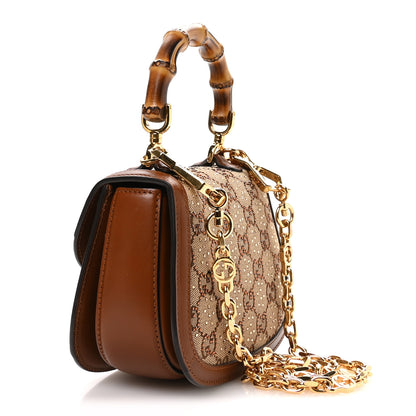 Gucci New Canvas Charisma Calfskin Crystal GG Monogram Small Bamboo 1947 Top Handle Bag Camel Ebony 3 of 11