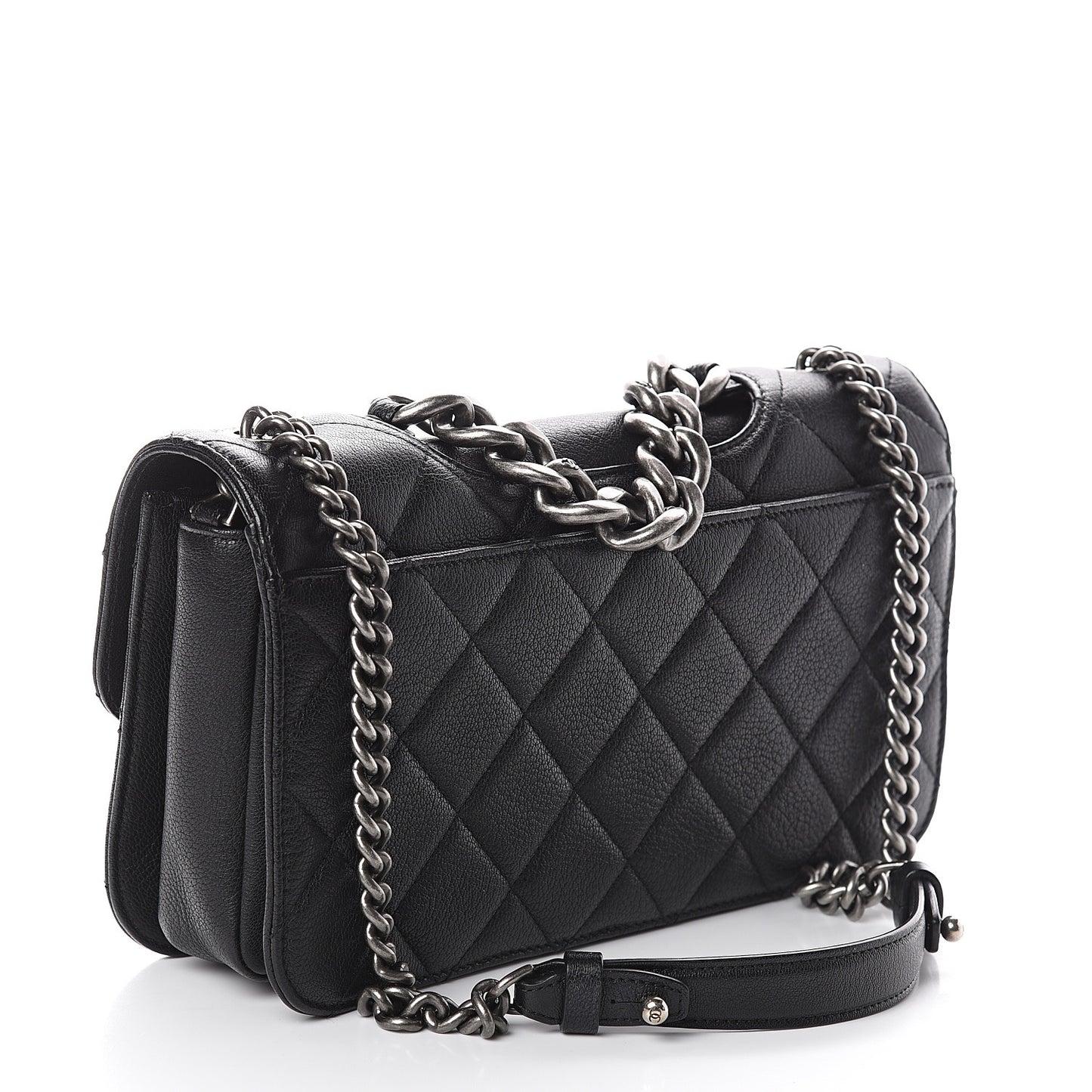 Goatskin Quilted Medium Perfect Edge Flap Black