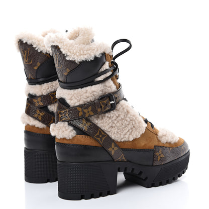 Louis Vuitton Suede Calfskin Shearling Monogram Laureate Platform Desert Boots 37 Cognac 4 of 7