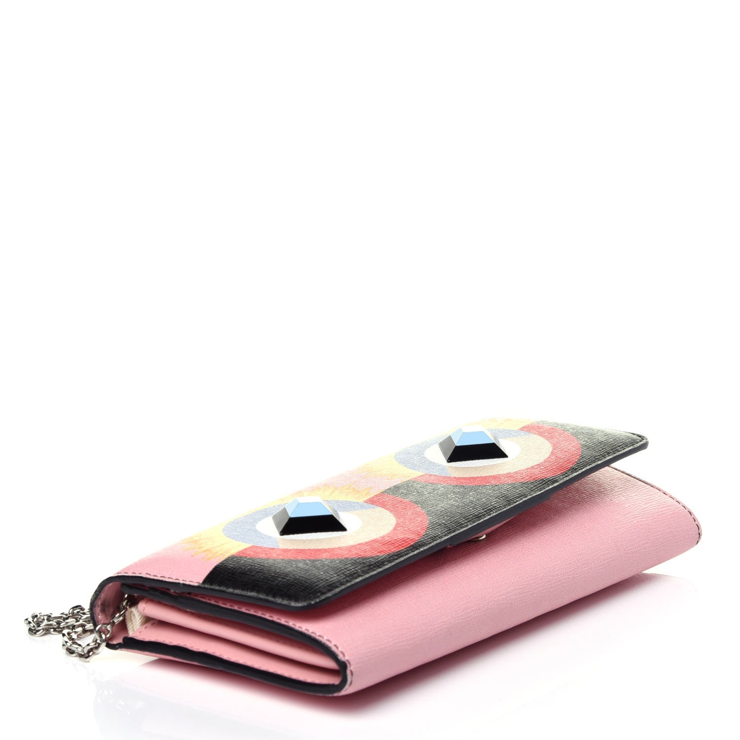 Fendi Vitello Elite Century Hypnoteyes Studded Continental Wallet On Chain Bubblegum Multicolor 4 of 13