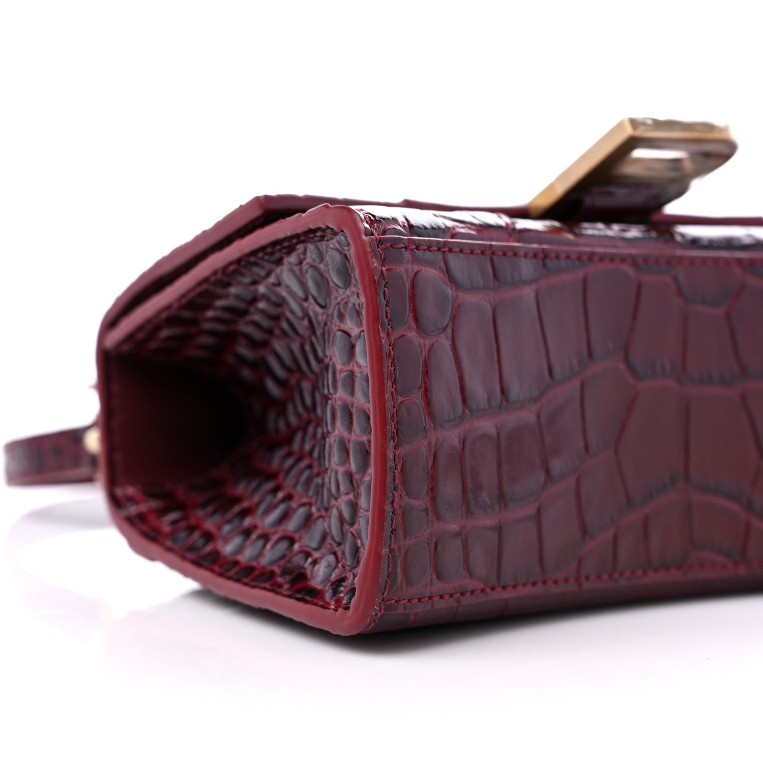 Balenciaga Shiny Calfskin Crocodile Embossed Hourglass Top Handle Bag XS Dark Red 7 of 8