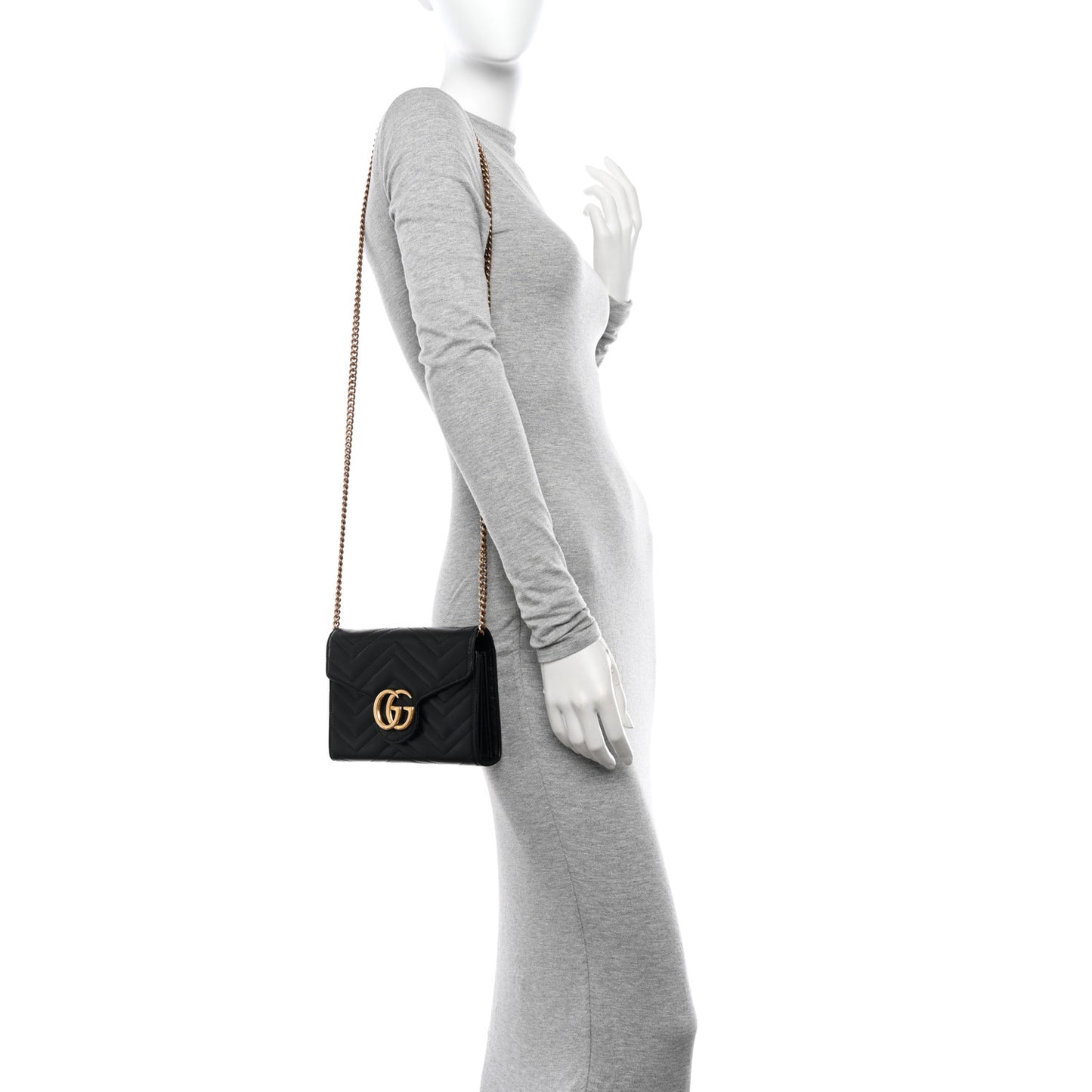 Calfskin Matelasse GG Marmont Chain Wallet Black