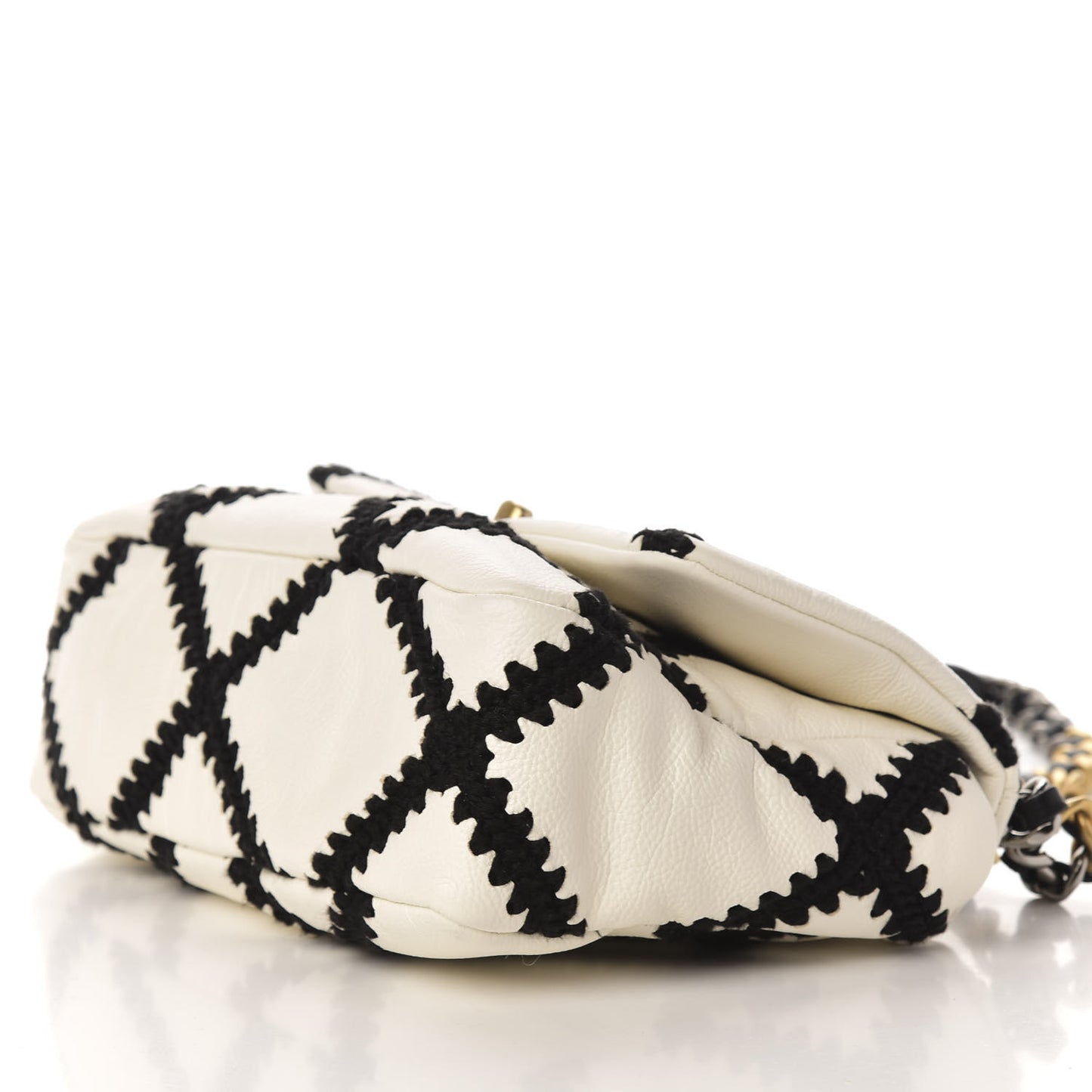 Calfskin Crochet Medium 19 Flap White Black