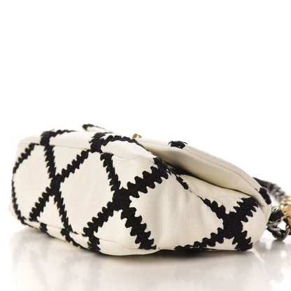 Chanel Calfskin Crochet Medium 19 Flap White Black 9 of 10