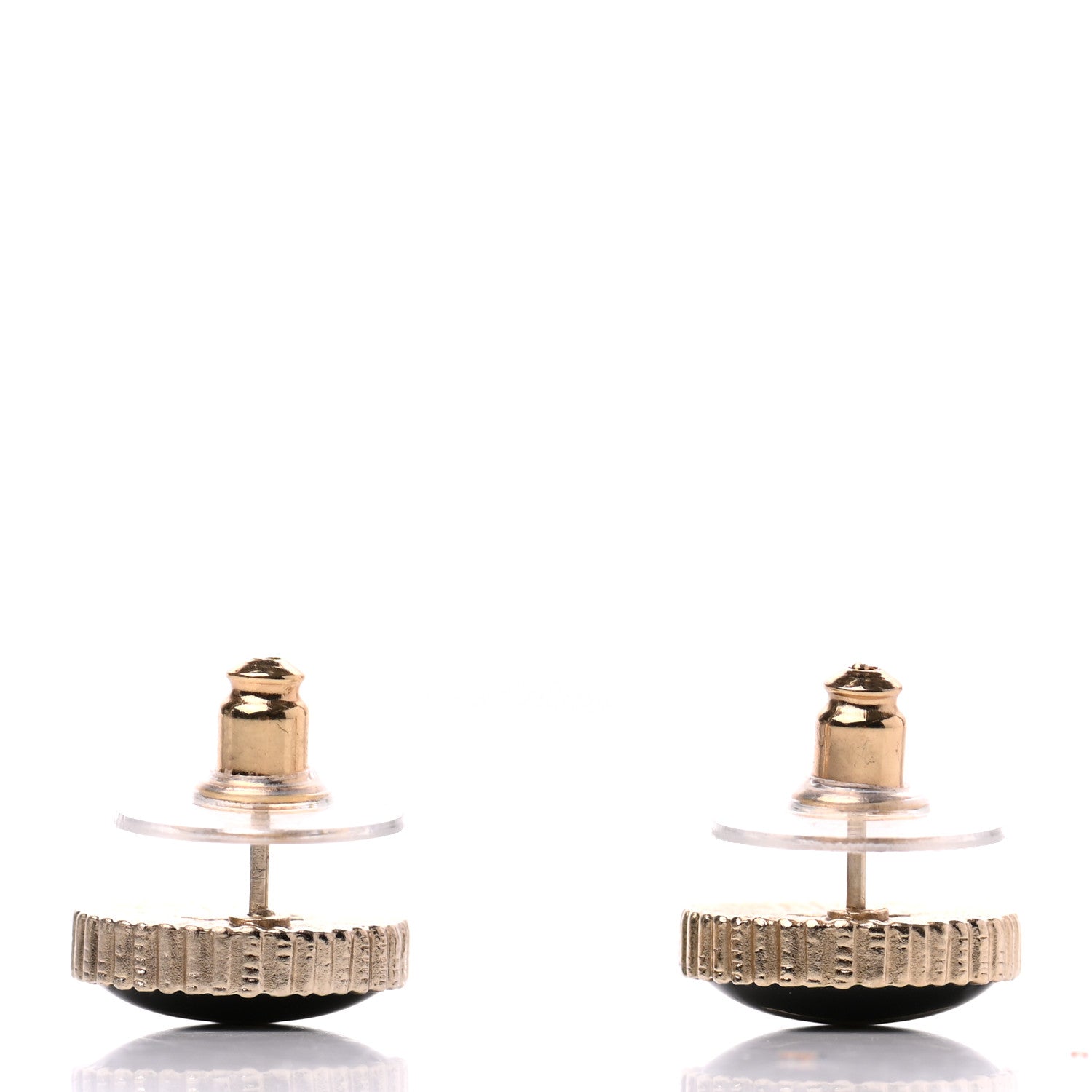 Chanel CC Round Earrings Gold Black 3 of 4
