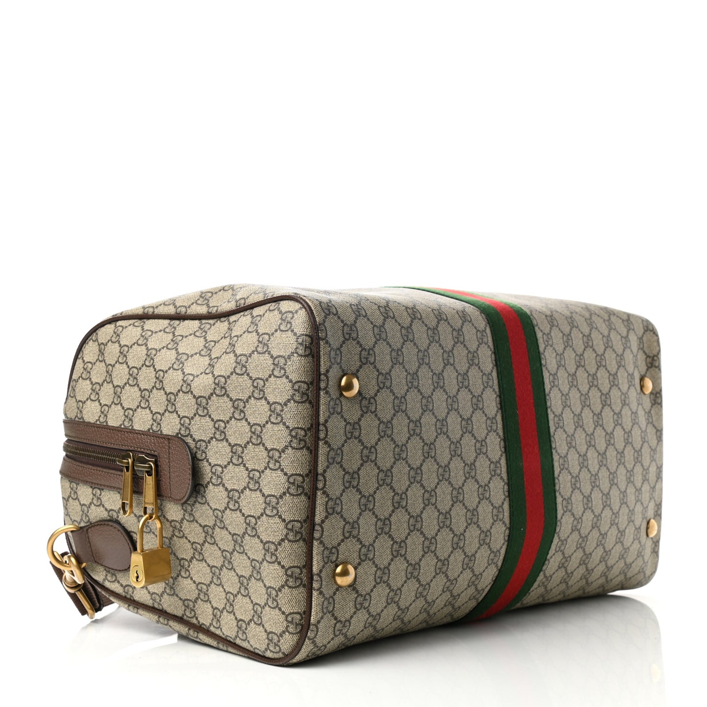 GG Supreme Monogram Textured Dollar Calfskin Web Medium Ophidia Carry-On Duffle Bag Beige Ebony New Acero