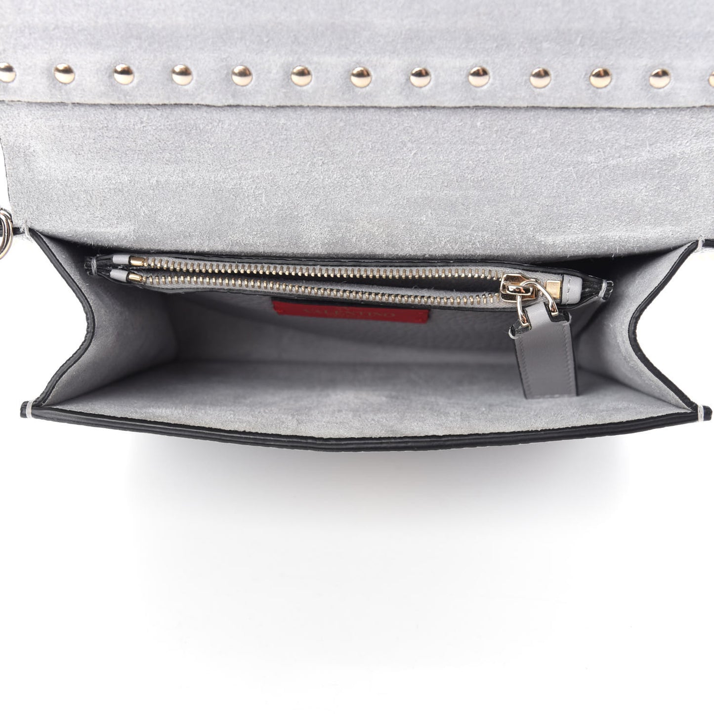 Pebbled Calfskin Rockstud Side Slip Crossbody Pastel Grey