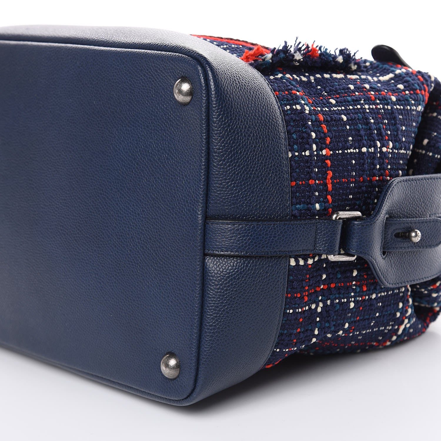 Chanel Tweed Trip Bowling Bag Navy Burgundy 9 of 9