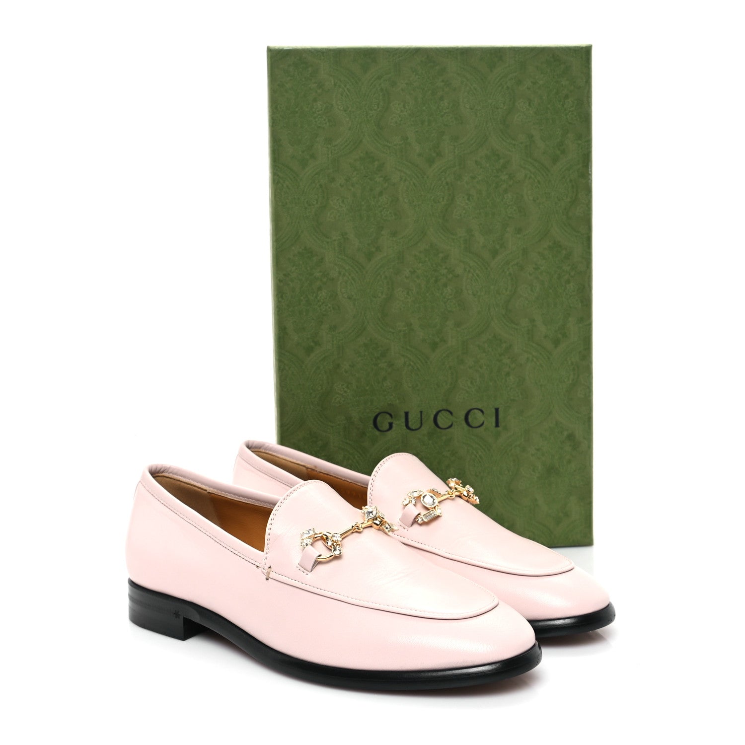 Gucci Malaga Kid Crystal Horsebit Womens Jordaan Loafers 37 Pink Hibiscus 10 of 10