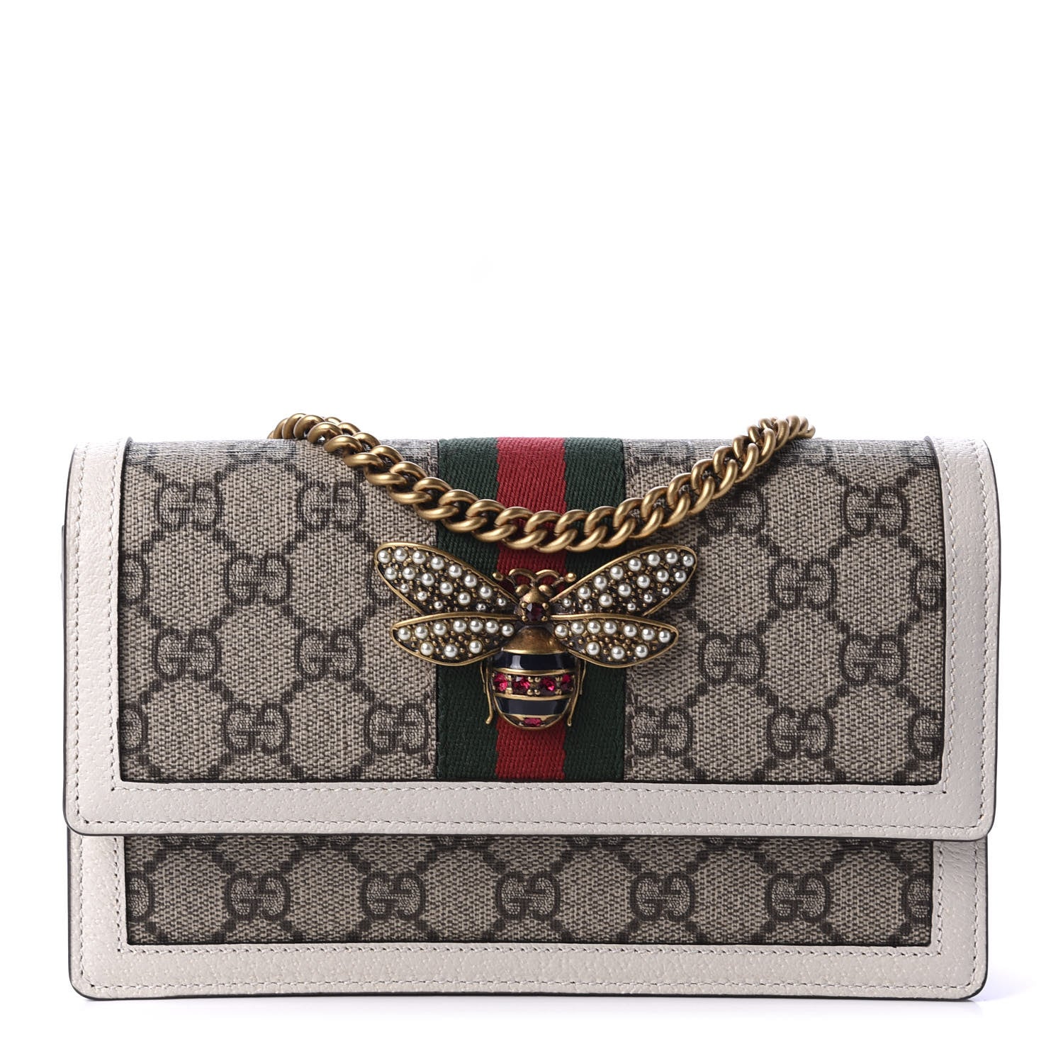Gucci GG Supreme Monogram Web Queen Margaret Chain Wallet White 1 of 10