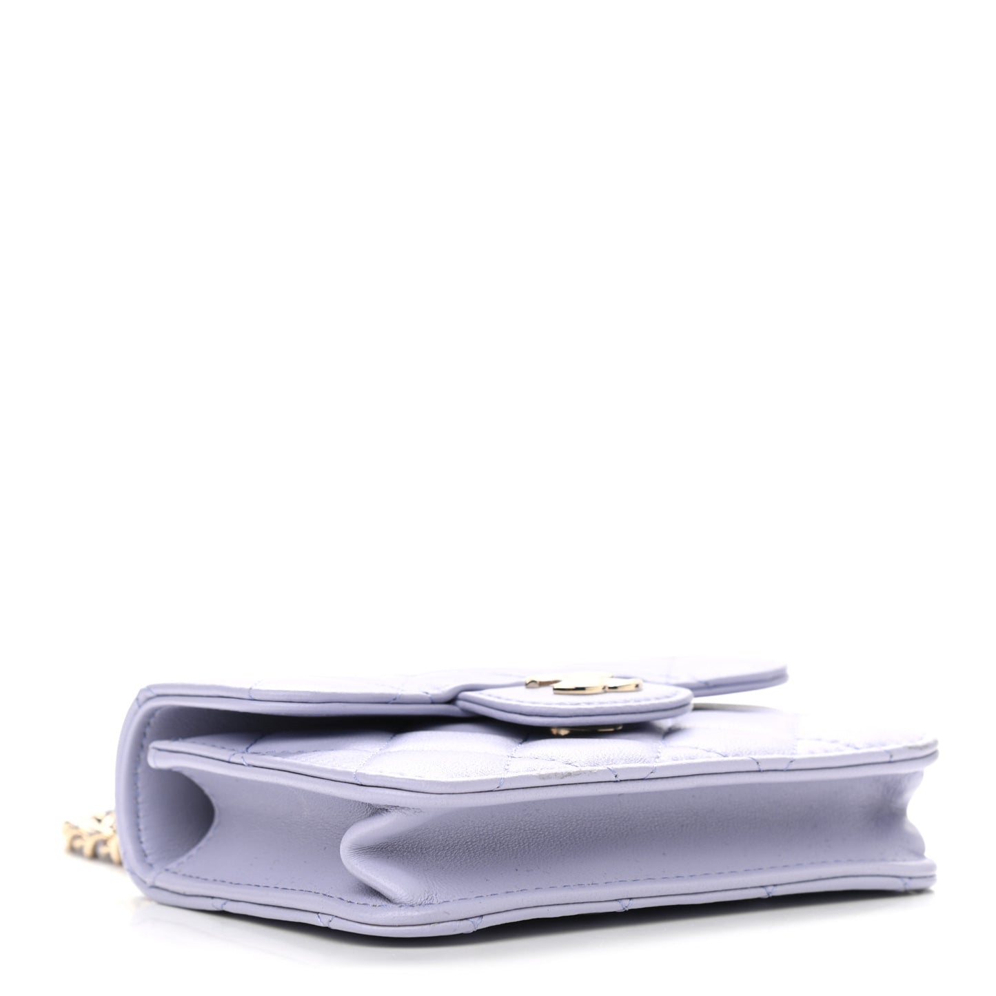 Lambskin Quilted Top Handle Flap Coin Purse With Chain Light Purple