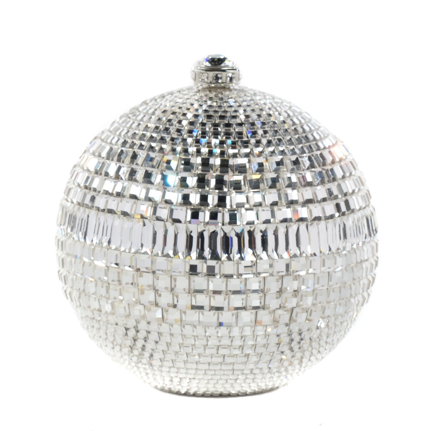 Judith Leiber Swarovski Crystal Disco Ball Minaudiere Clutch Silver 1 of 6
