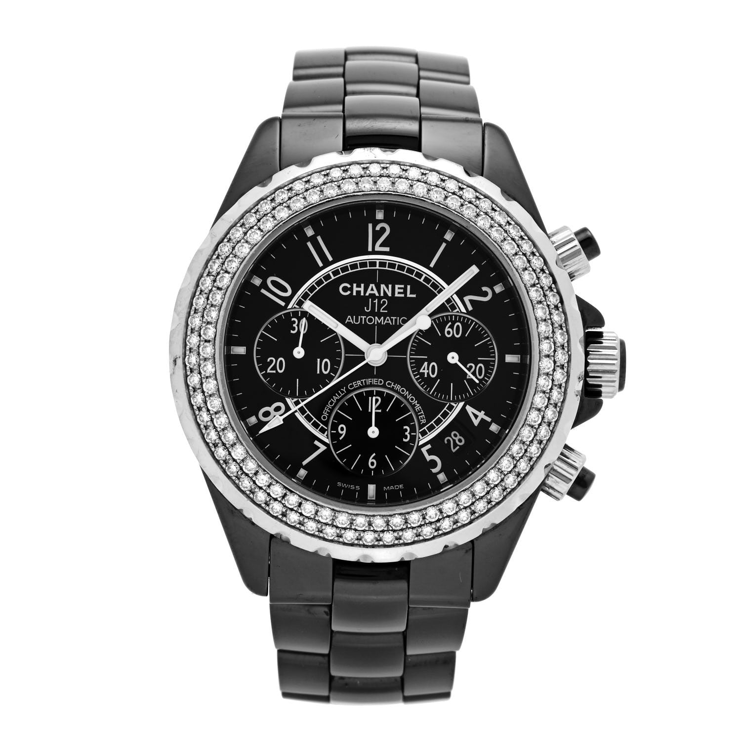 Chanel Stainless Steel Ceramic Diamond Bezel 41mm J12 Chronograph Automatic Watch Black 1 of 4