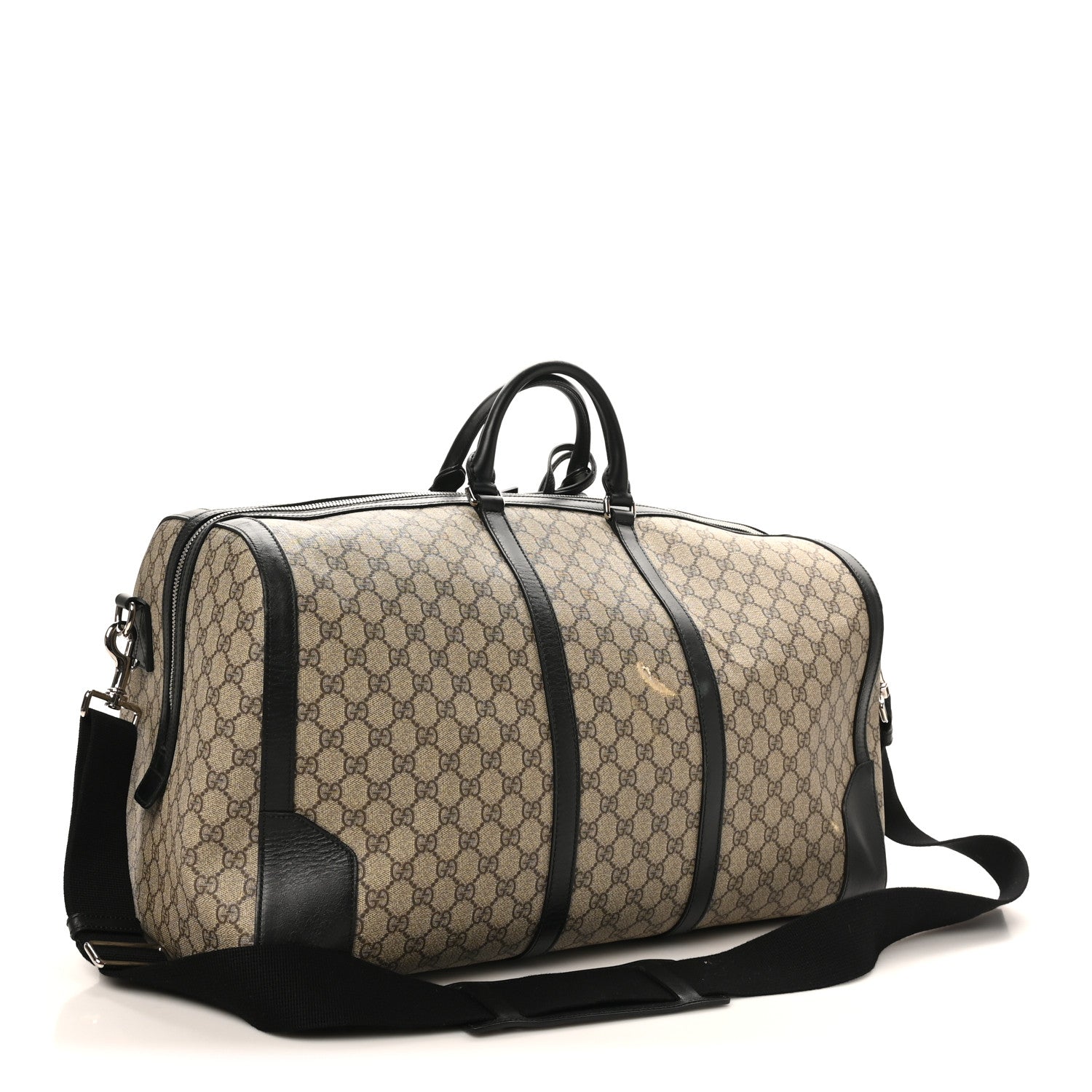 Gucci GG Supreme Monogram Selleria Calfskin Large Duffle Beige Ebony Black 2 of 13
