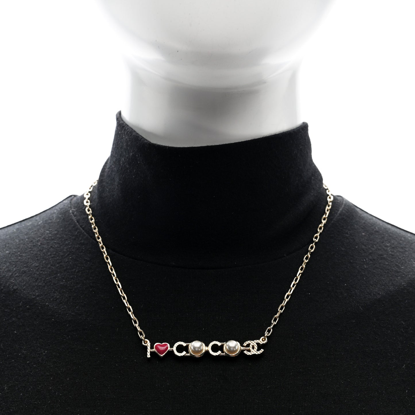 Metal Resin Pearl I Love Coco Necklace Gold