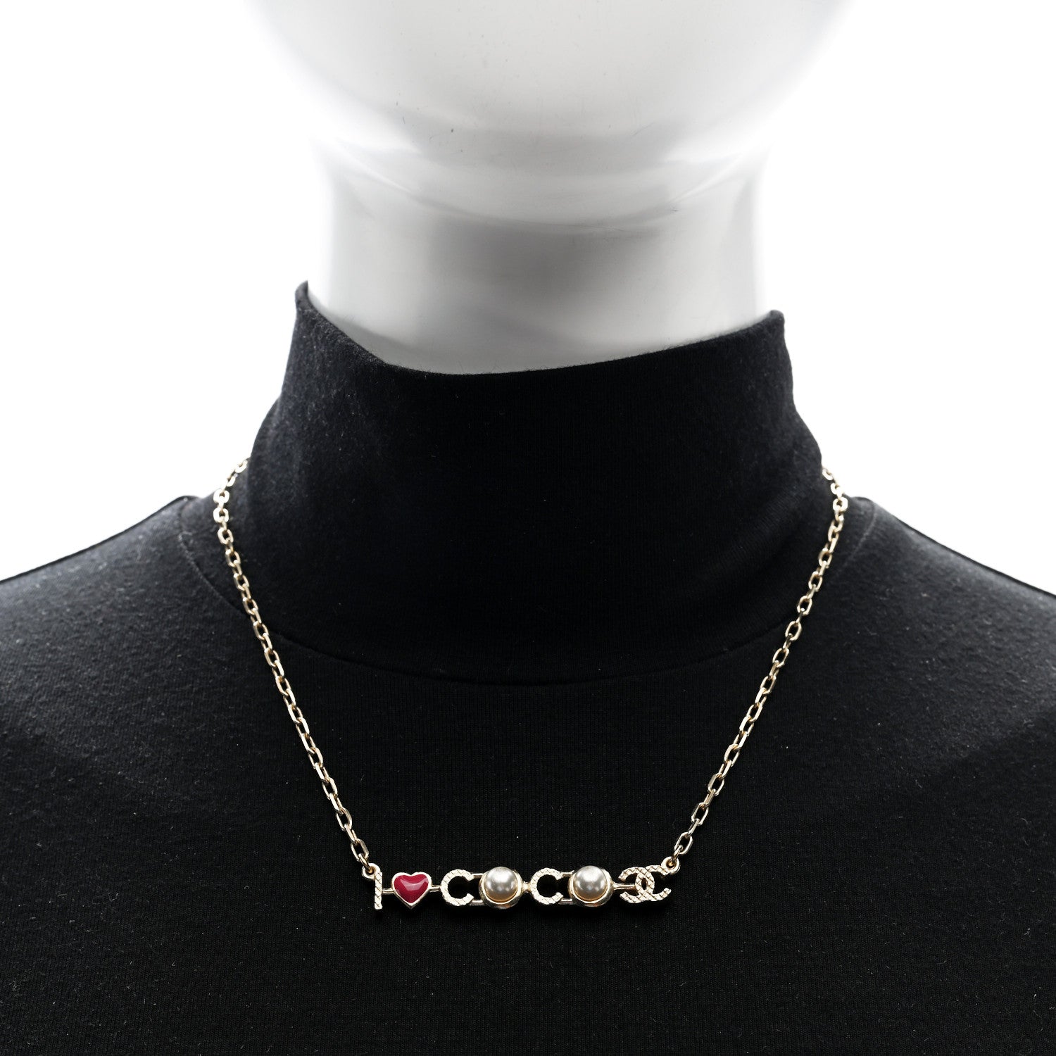 Chanel Metal Resin Pearl I Love Coco Necklace Gold 2 of 5