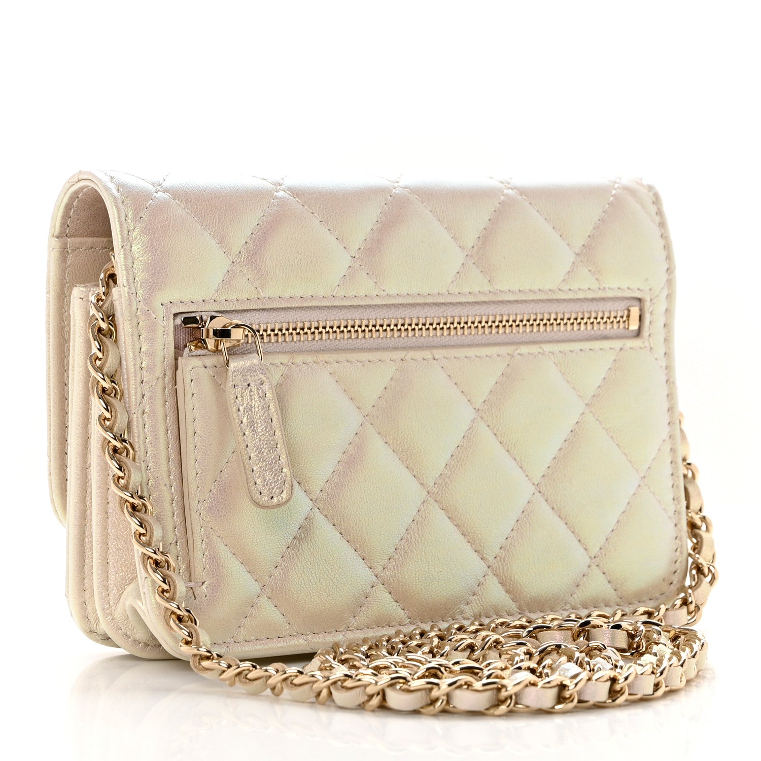 Chanel Iridescent Lambskin Quilted Mini Wallet On Chain WOC Ivory 3 of 9