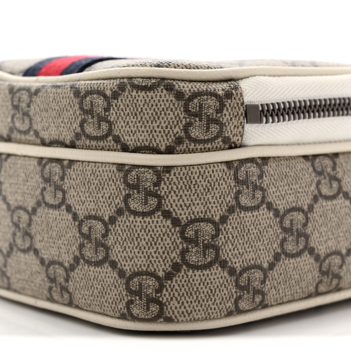 GG Supreme Monogram Web Mini Ophidia Double Zip Messenger Bag Beige Ebony Mystic White