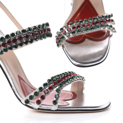 Gucci Nappa Silk Crystal Bertie High Heel Sandals 37.5 Argento 9 of 10