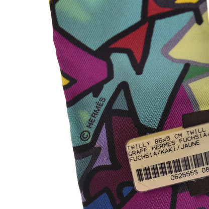 Hermes Silk Graff Graffiti Twilly Fuchsia Kaki Jaune 5 of 5