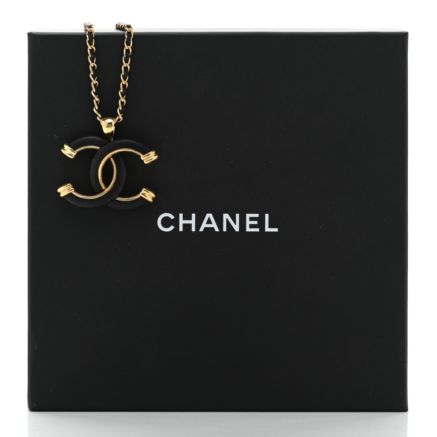 Metal Lambskin Chain CC Necklace Black Gold