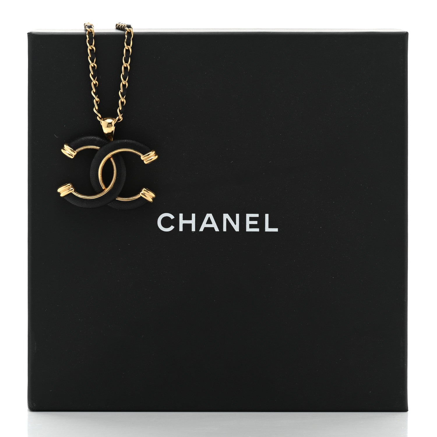 Chanel Metal Lambskin Chain CC Necklace Black Gold 6 of 6
