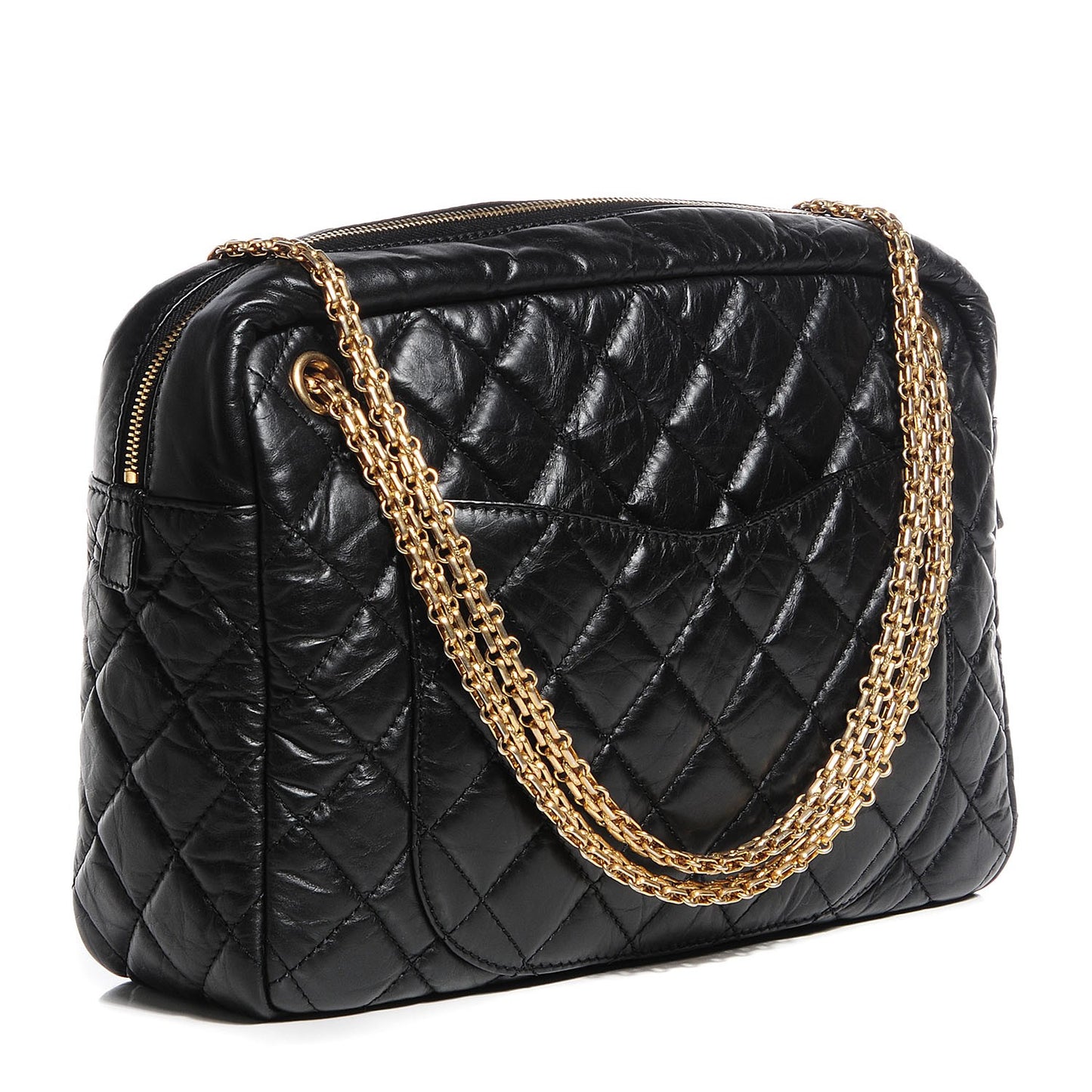 Aged Calfskin Quilted Large Reissue Camera Case Black