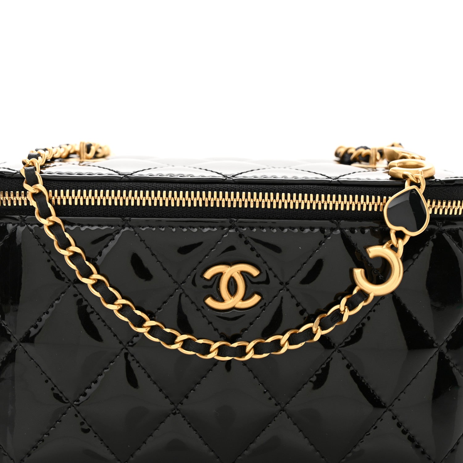 Chanel atent Enamel Quilted Small Coco Hearts Vanity Case With Chain Black 8 of 11
