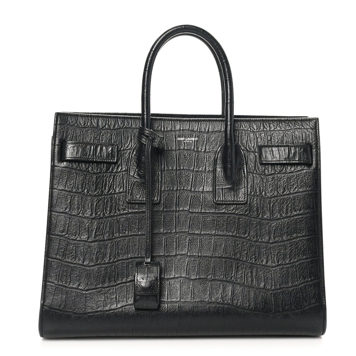 Calfskin Crocodile Embossed Small Sac de Jour Black