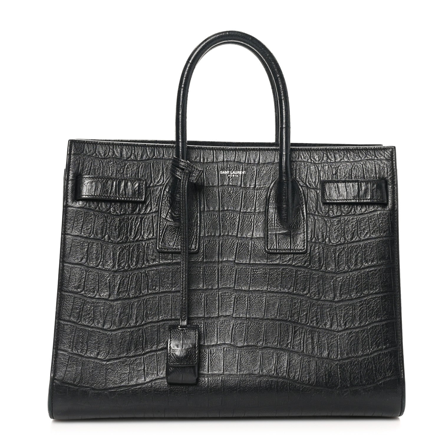 Saint Laurent Calfskin Crocodile Embossed Small Sac de Jour Black 1 of 10