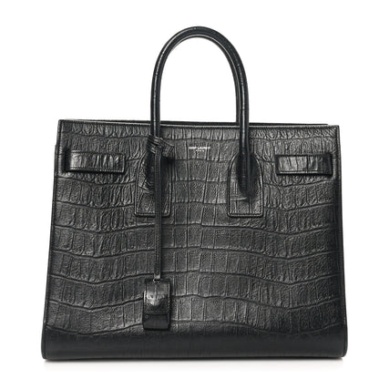 Saint Laurent Calfskin Crocodile Embossed Small Sac de Jour Black 1 of 10