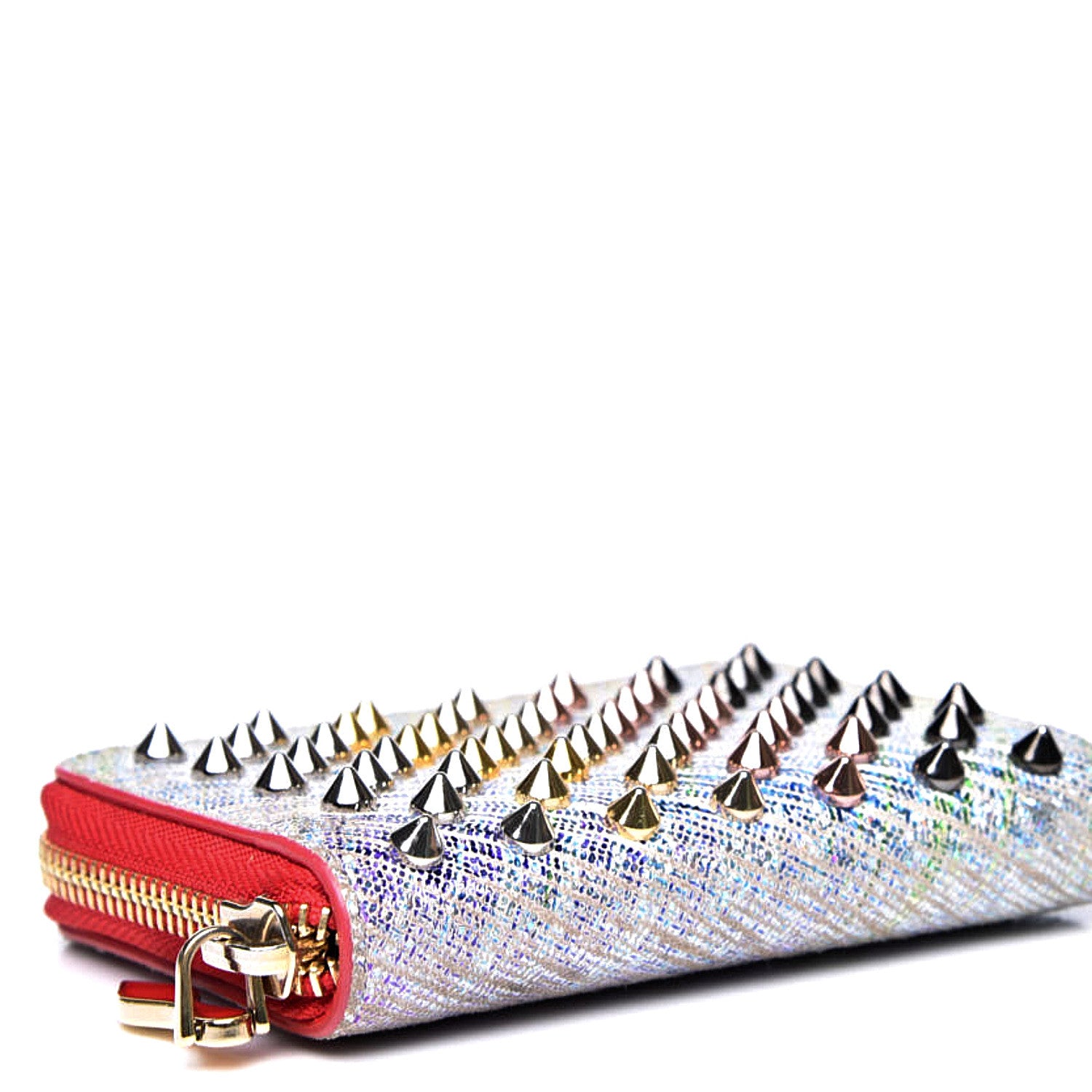 Christian Louboutin Metallic Suede Unicorn Spikes Panettone Coin Purse White 6 of 9